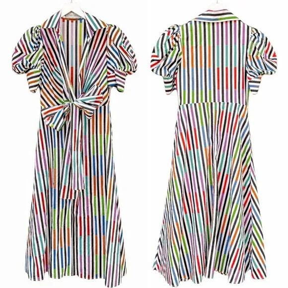 Silvia Tcherassi Roopal Color-Block Shirt Dress in Sangria Stripes, Sz S - Picture 6 of 14